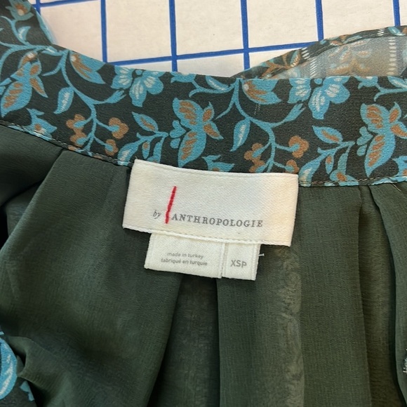 ANTHROPOLOGY SONIA TUNIC DRESS SZ XSP GREEN BLUE SHEER SLEEVES BOHO PEASANT - Picture 5 of 11